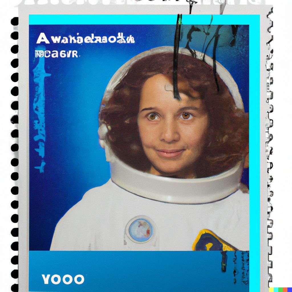 an astronaut, postage stamp